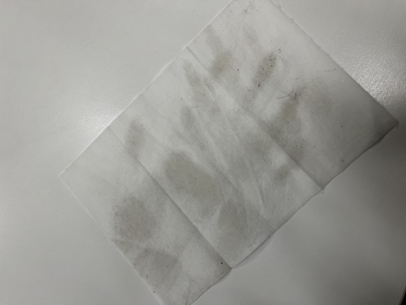 My wet wipe after cleaning a desk in my uni's library.