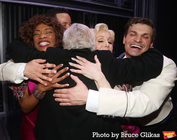Glenn Close hugs the cast backstage Photo