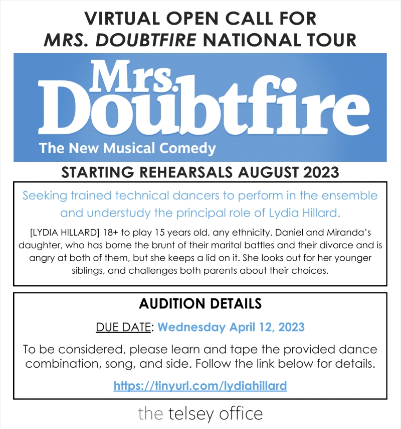MRS DOUBTFIRE National Tour Is Holding Virtual Open Call Image