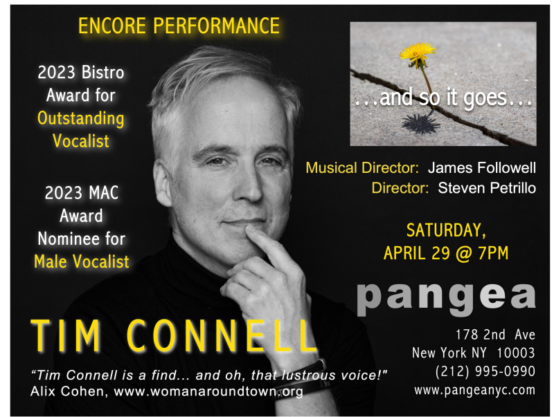 Award Winning Cabaret Artist Tim Connell Returns To Pangea With ...AND SO IT GOES... 
