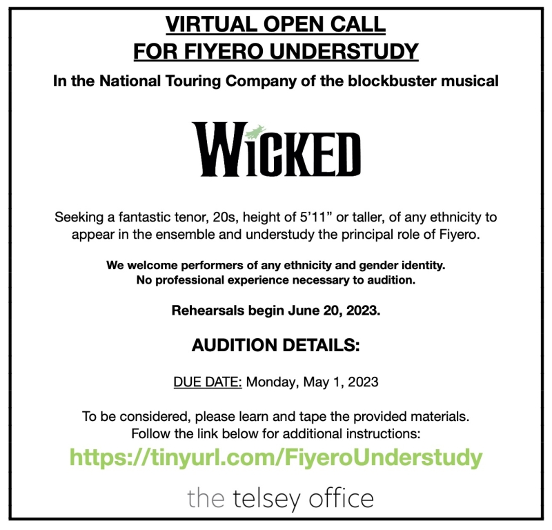 WICKED National Tour Holds Virtual Open Call for Fiyero Understudy Image