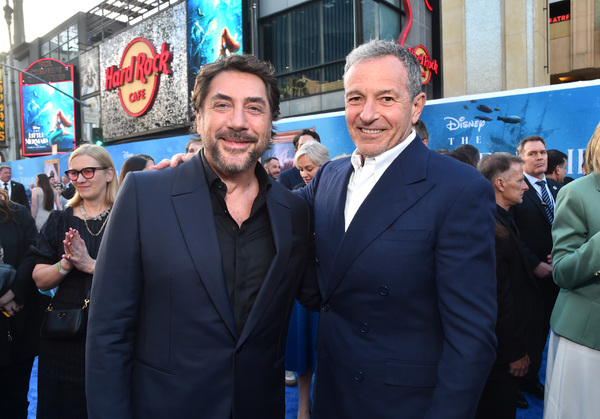 LOS ANGELES, CALIFORNIA - MAY 08: (L-R) Javier Bardem and Bob Iger, CEO, The Walt Dis Photo