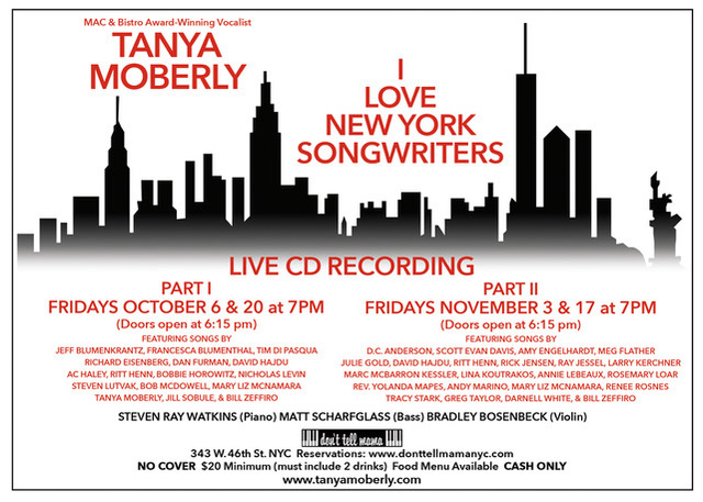 Tanya Moberly To Record I LOVE NEW YORK SONGWRITERS In Performance at Don't Tell Mama