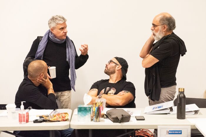 (l-r) Saheem Ali (Director), Neil Pepe (Artistic Director), Marco Ramirez (Book), and Photo