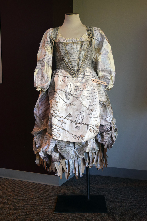 A paper sculpted dress by designer Christina Beam, one of her many costumes currently Photo