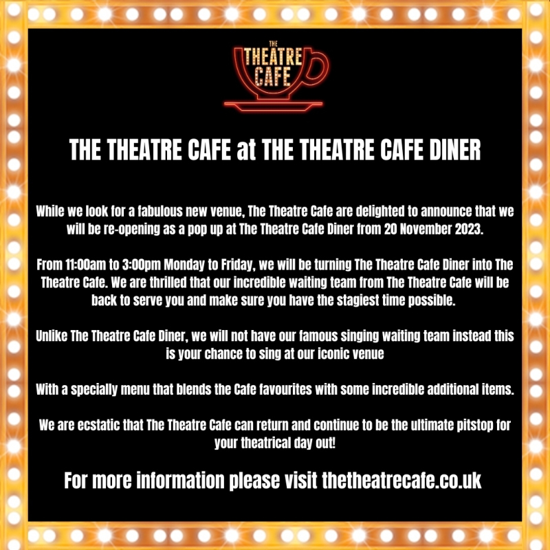 Theatre Cafe to Return as a Pop-Up at Theatre Cafe Diner 