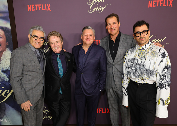 Eugene Levy, Martin Short, Ted Sarandos, Co-CEO of Netflix, Scott Stuber, and Dan Lev Photo