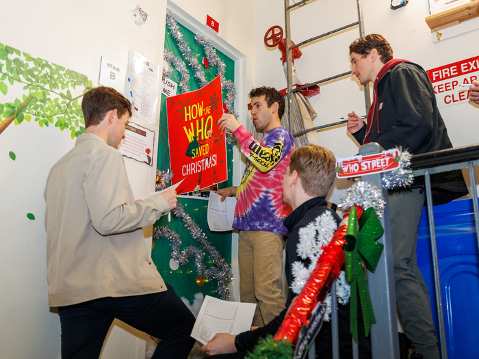 Photos: The Comedian Harmonists of HARMONY Judge HADESTOWN Holiday Dressing Room Door Contest Image