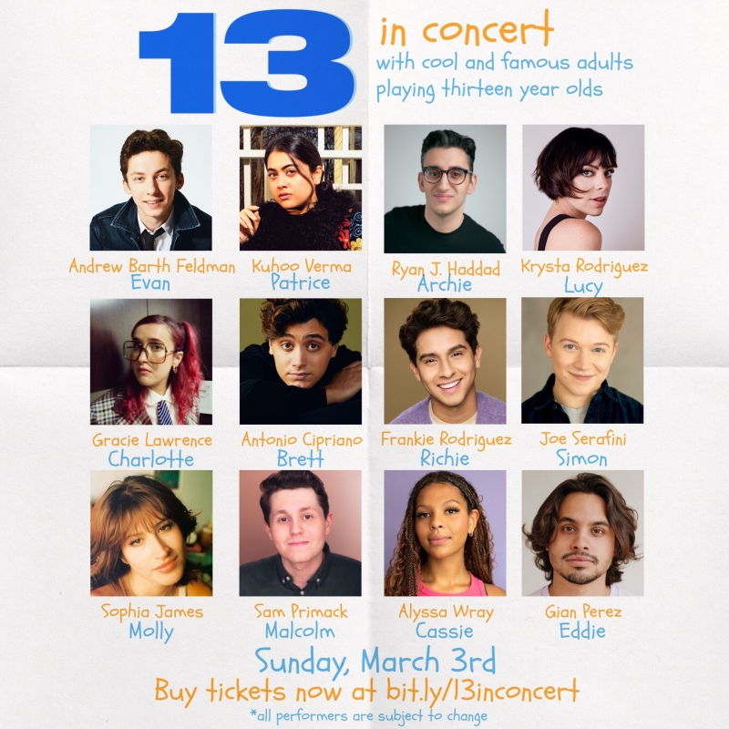Andrew Barth Feldman, Krysta Rodriguez, Antonio Cipriano and More Will Take Part in 13: THE MUSICAL Benefit Concert 