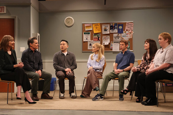 Heidi Gardner, Josh Brolin as Mike, Bowen Yang as Charlie, Ariana Grande as Serafina, Photo