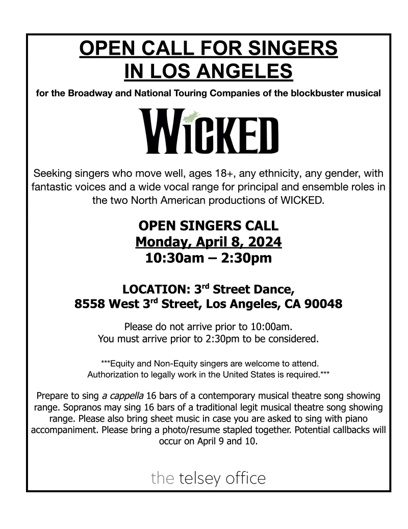 WICKED To Hold LA Open Call For Broadway and Touring Companies Image
