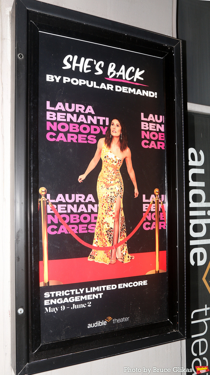 Signage for Audible's Laura Benanti Nobody Cares" at The Minetta Lane Theatre Photo