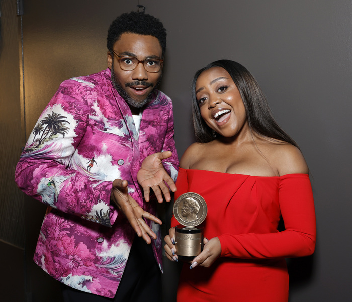 BEVERLY HILLS, CALIFORNIA - JUNE 09: (L-R) Donald Glover and Quinta Brunson attend th Photo