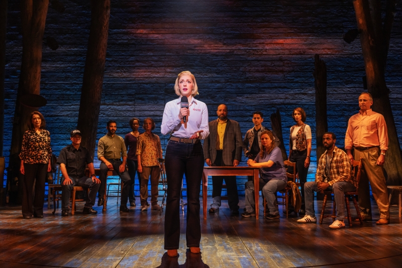 Steffi DiDomenicantonio (centre) and the cast of COME FROM AWAY - Ottawa Company. Photo credit: Matthew Murphy, 2024.