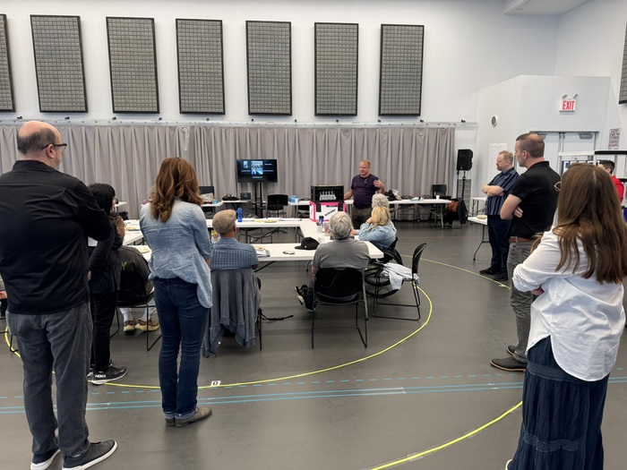  Scenic designer Walt Spangler shares the set of Babbitt with the cast and creative t Photo