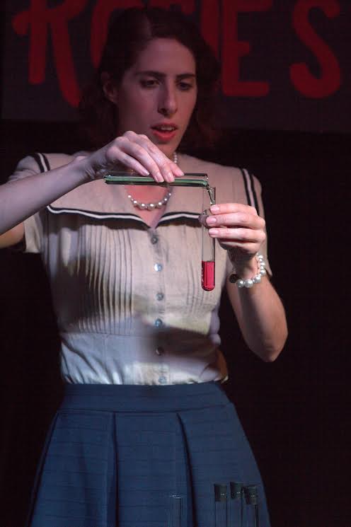 Jen Gantwerker as Rosalind Franklin in Brelby's After Hours at Rosie's Pub.