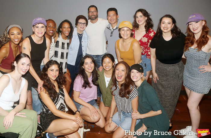 Billie Jean King, Daniel Dae Kim, Ryan Eggold, Shannon Tyo pose with The Cast of 'Suffs' at 