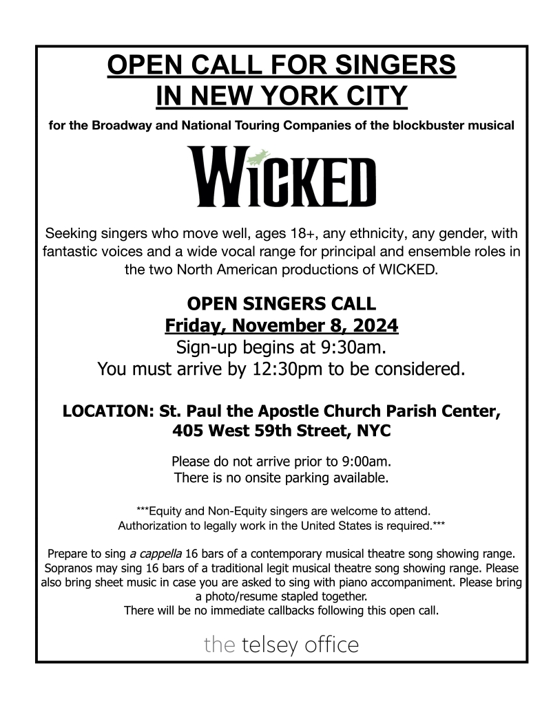 WICKED to Hold Open Call for Singers for Broadway & Tour Companies  Image