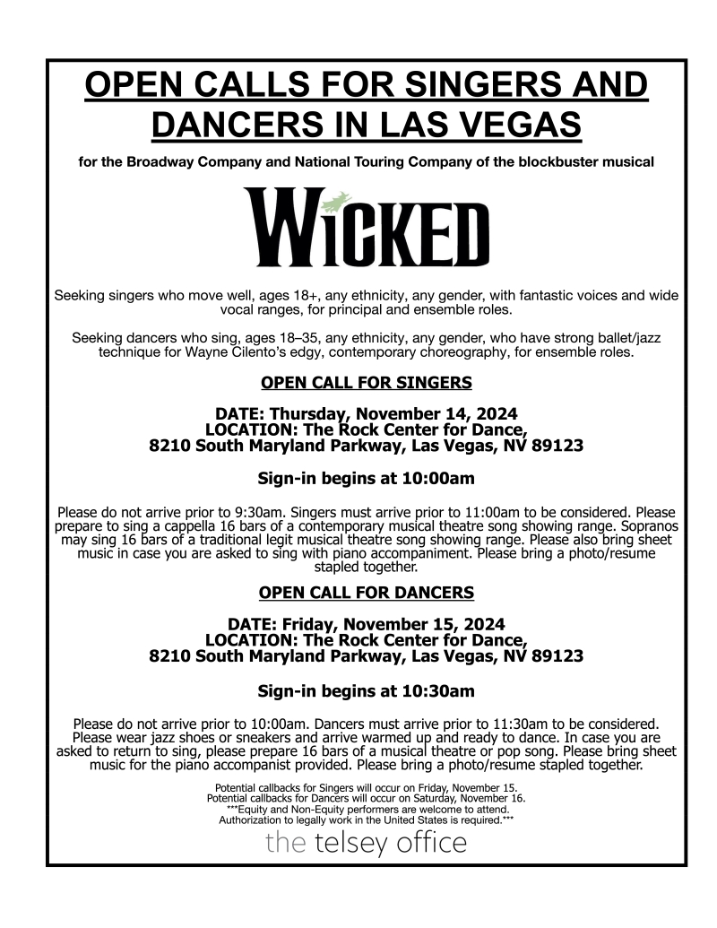 WICKED to Hold Open Calls For Singers and Dancers in Las Vegas This Month  Image