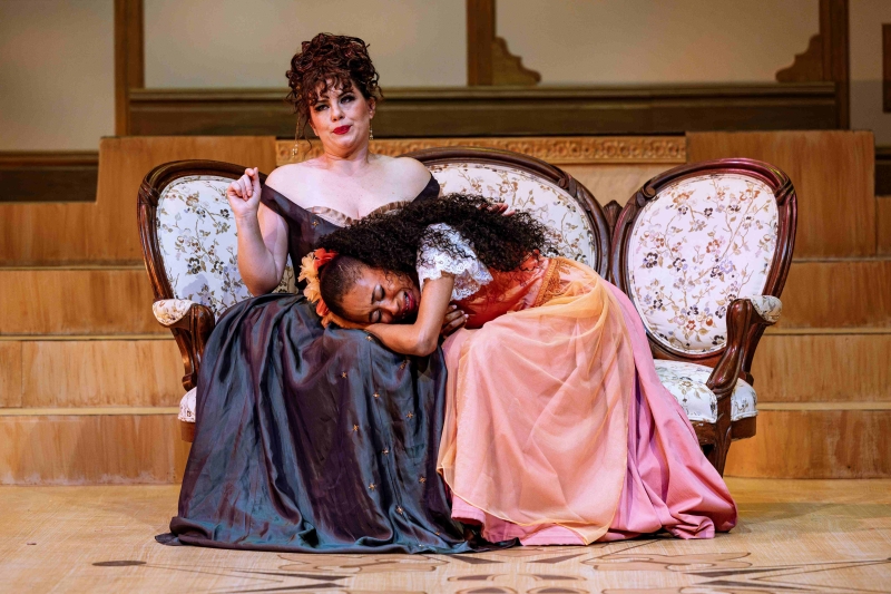 La Marquise de Merteuil played by Megan LeMarquand and Emilie played by Cecile Volanges Avagustine. Photo by Alex Henkelman.