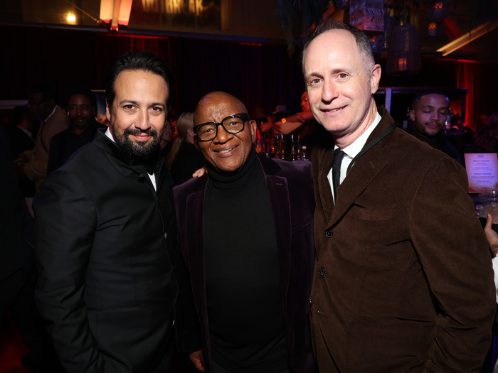 HOLLYWOOD, CALIFORNIA - DECEMBER 09: (L-R) Lin-Manuel Miranda, Lebo M. and Tom MacDou Photo