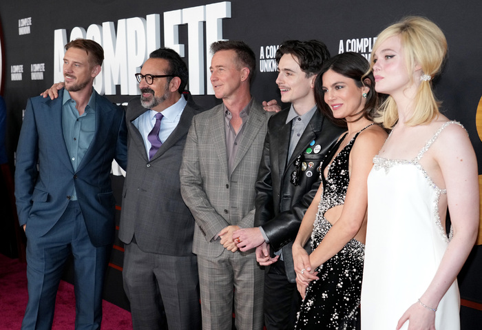 Boyd Holbrook, James Mangold, Edward Norton, Timothée Chalamet, Monica Barbaro and E Photo