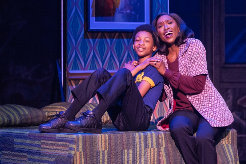 Josiah Benson as ‘Little Michael’ and Anastasia Talley as Katherine Jackson in the MJ First National Tour. Photo by Matthew Murphy.