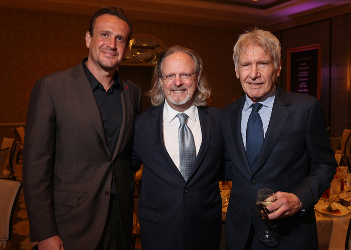 Jason Segel, Bob Gazzale, CEO of the American Film Institute, and Harrison Ford
 Photo