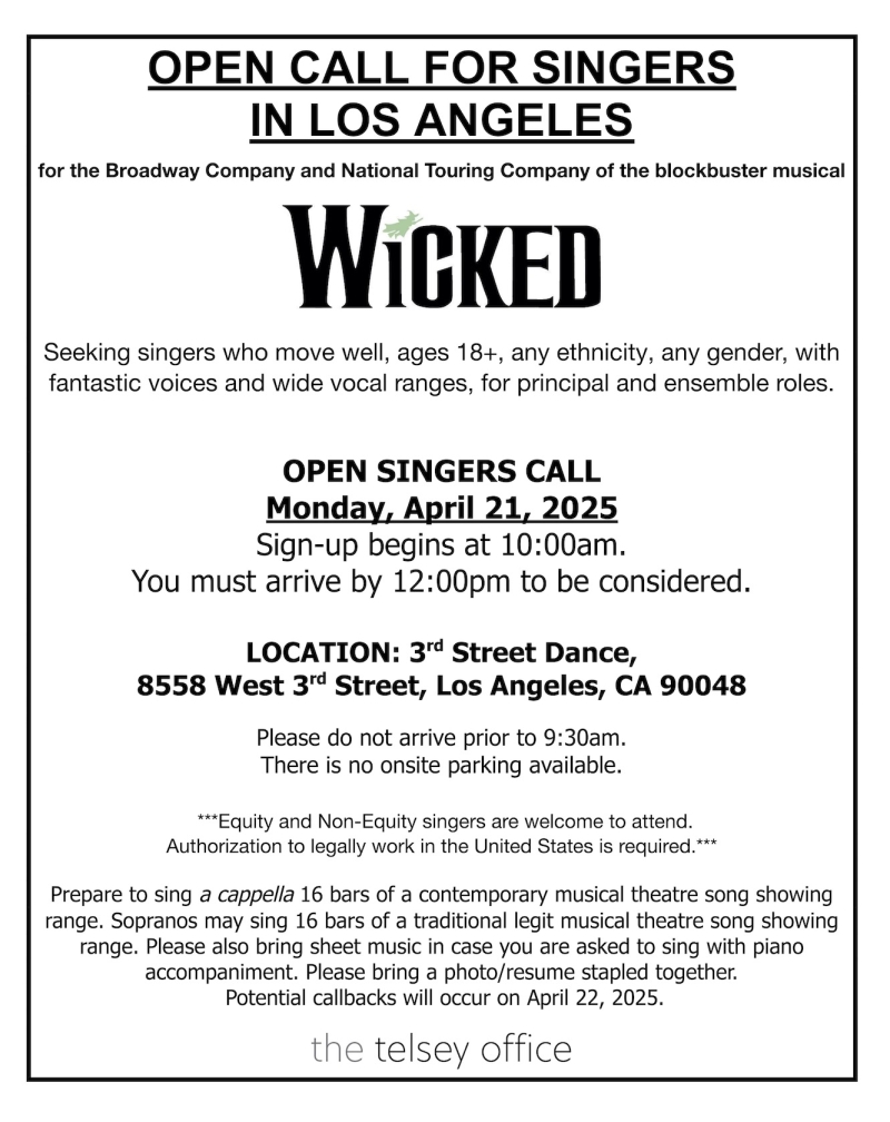 WICKED Will Hold LA Open Call for Broadway & Tour Companies Image