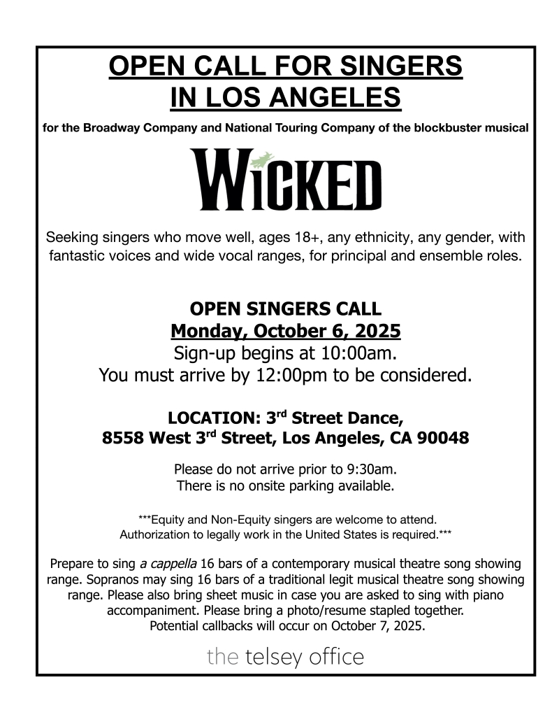 WICKED to Hold Open Call in LA for Broadway and National Touring Companies Image