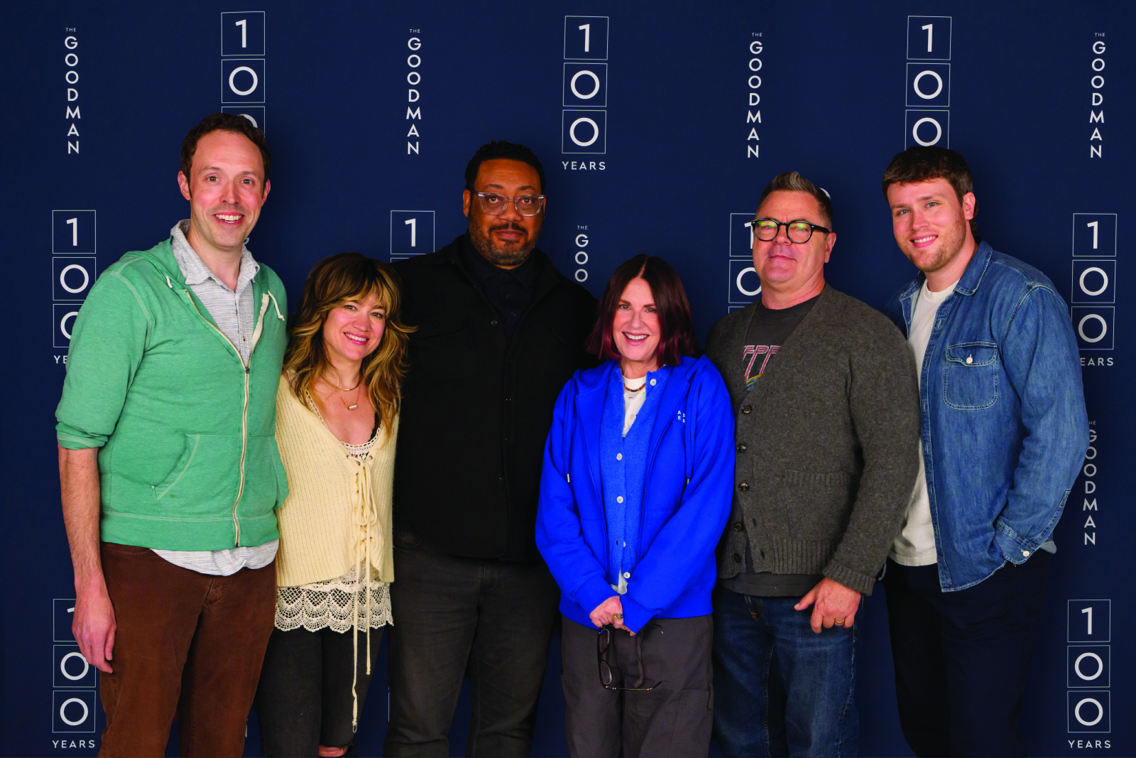 Rehearsal photo of Sarah Stiles with Iceboy! castmates Alex Goodrich, Cedric Yarbrough, Megan Mullally, Nick Offerman, Grey Henson