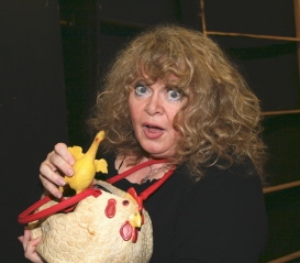Sally Struthers, her chicken and chick Photo