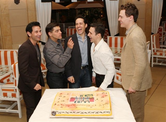 Travis Cloer, Deven May, Jeff Leibow, Rick Faugno, and Erich Bergen Photo