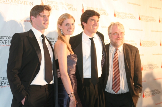 Matthew Reeve, Alexandra Reeve Givens, Will Reeve and Philip Seymour Hoffman
 Photo