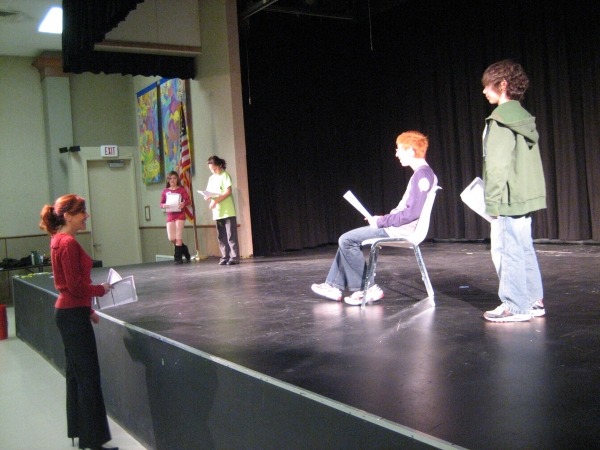 Andrea McArdle at A Class Act NY's Annie Workshop works with boys on scenes from Anni Photo