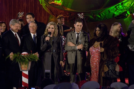 Major Michael Bloomberg, Zach Levi, Jane Krakowski, Michael Buble, and Aretha Frankli Photo