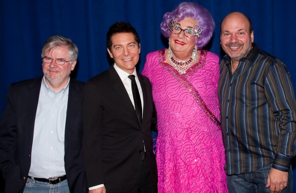 Christopher Durang, Michael Feinstein, Dame Edna, and Casey Nicholaw Photo