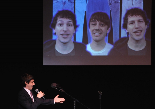 Jorma Taccone on stage; on video Andy Samberg, Jorma Taccone and Andy Samberg Photo