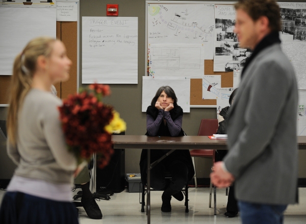 Rebecca Gilman (center) watches as (l to r) Heather Wood (Fanny) and Lucas Hall 
 Photo