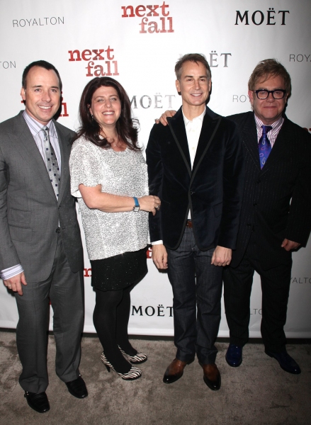  David Furnish, director Sheryl Kaller, playwright Geoffrey Nauffts and Elton John Photo