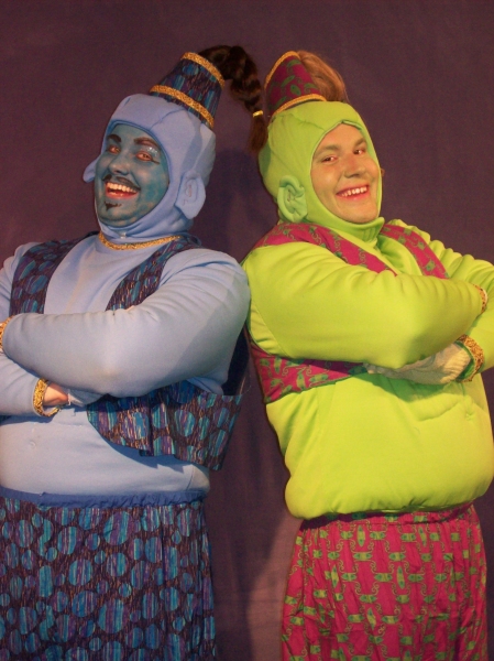 Jordan Stocksdale as the Genie of the Ring and Jeremy Trammelle as the Genie of the L Photo
