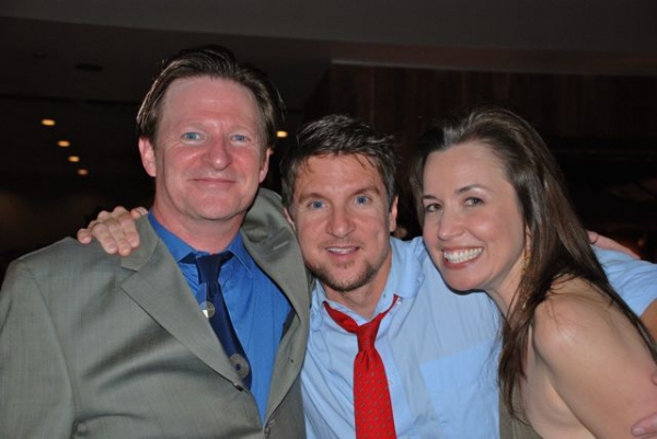 Cast member Andy Taylor with actors James Leo Ryan and Michelle Duffy Photo