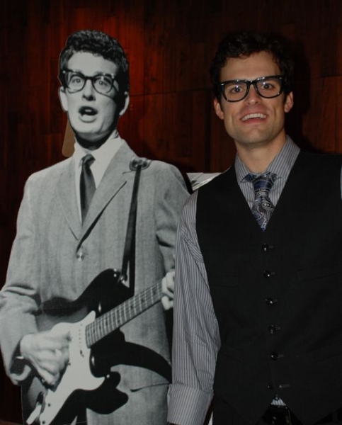 Buddy Holly standup with actor/musician Brandon Albright who plays Buddy in the show Photo