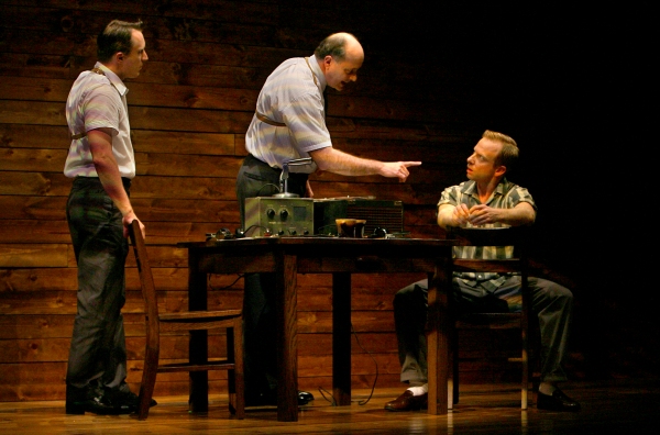 FBI agents Paul (John Hoogenakker) and Steve (Mick Weber) interrogate Rowe (Dan Walle Photo