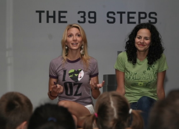 Mandy Gonzalez and Laura Woyasz talk to campers at New World Stages   Photo