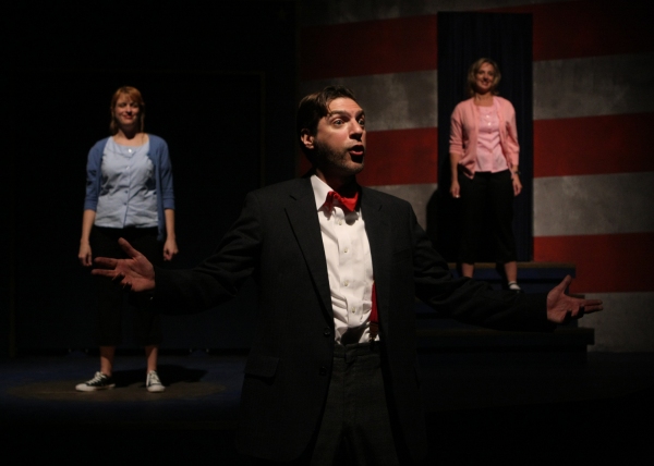 Dudley (Joseph Scrimshaw) and the ensemble (Shanan Custer (l) and Michelle Hutchison, Photo