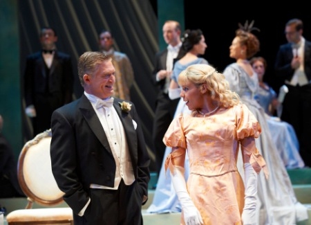 Company members Sara M. Bruner (as Mabel) and David Anthony Smith (as Viscount Goring Photo