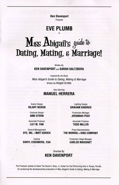 Photo Coverage: MISS ABIGAIL'S GUIDE TO DATING, MATING & MARRIAGE Curtain Call Image
