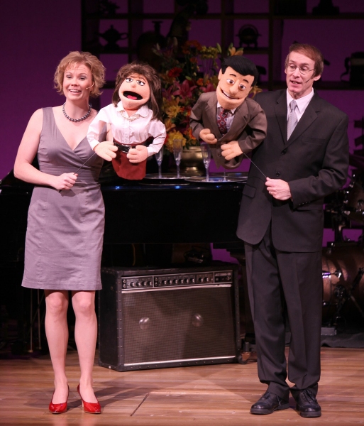 Jennifer Barnhart & Rick Lyon with Betty Comden & Adofph Green puppets Photo