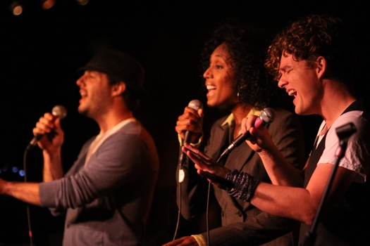 Matt Cusson, Nita Whitaker & Jake Simpson sing at Upright Cabaret's 